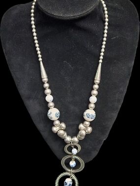 Amrita Singh Silver-Tone Necklace with Blue & White Beads